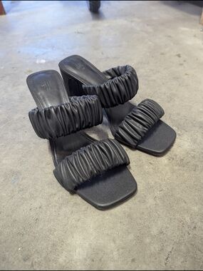 H&M Black Ruched Double-Strap Mules
